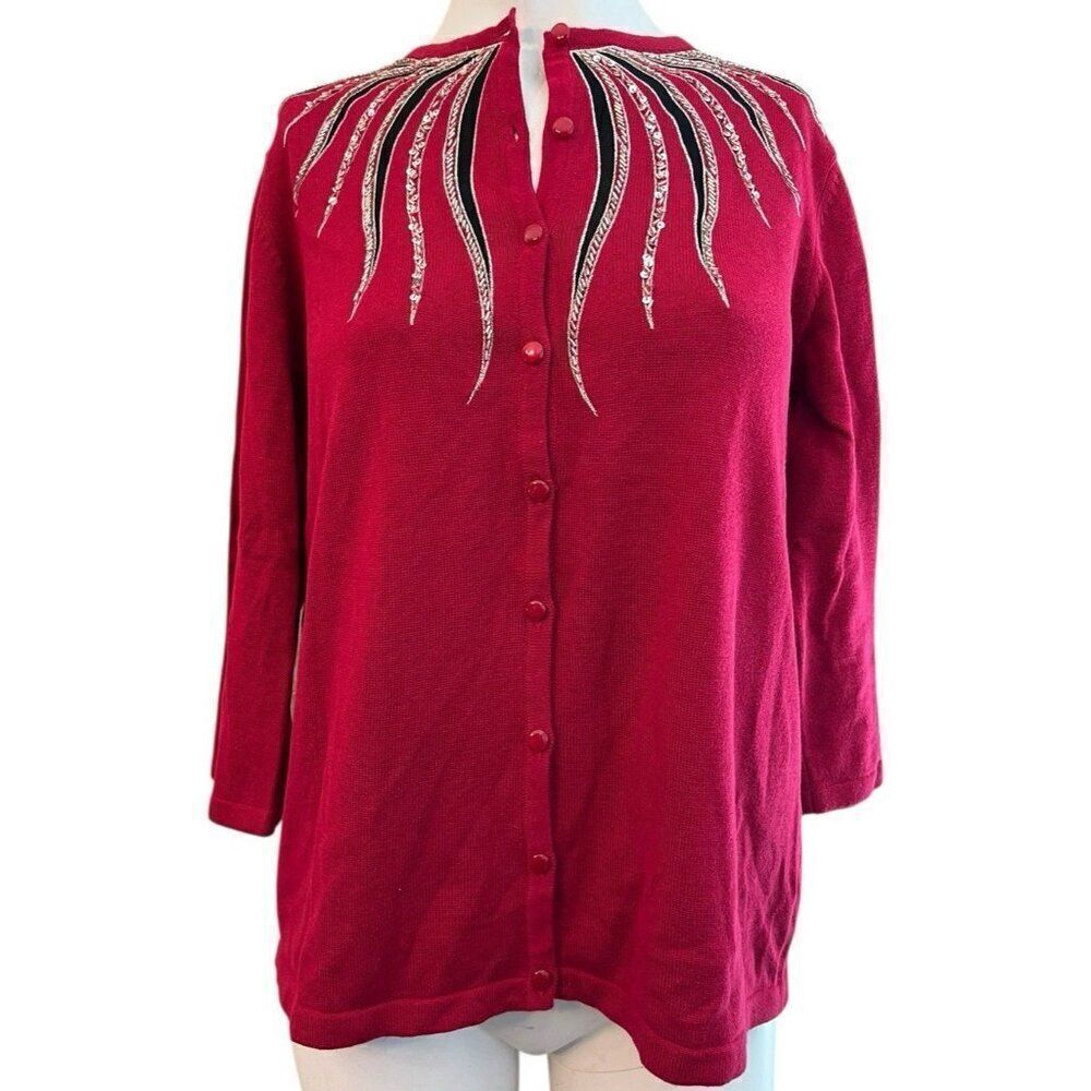 Ladies Medium Bob Mackie Wearable Art Sequin Cardigan Sweater Holiday Party